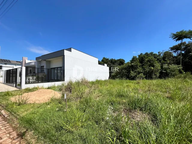 Fachada de uma casa branca com jardim gramado e vegetação densa ao fundo.