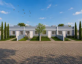 Fachada de uma residência moderna com paisagismo em Lajeado, Brasil.