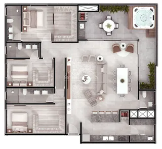 Este é o projeto de planta baixa de uma residência com vários cômodos.