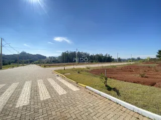 Vista da propriedade mostrando a divisa com área pavimentada e terra.