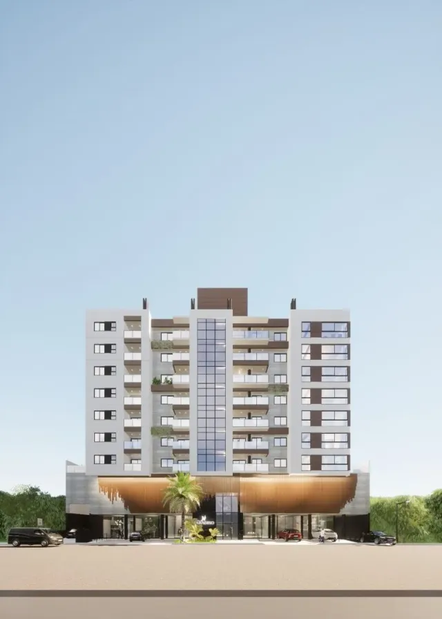 Fachada de um prédio residencial moderno em Lajeado, Brasil.