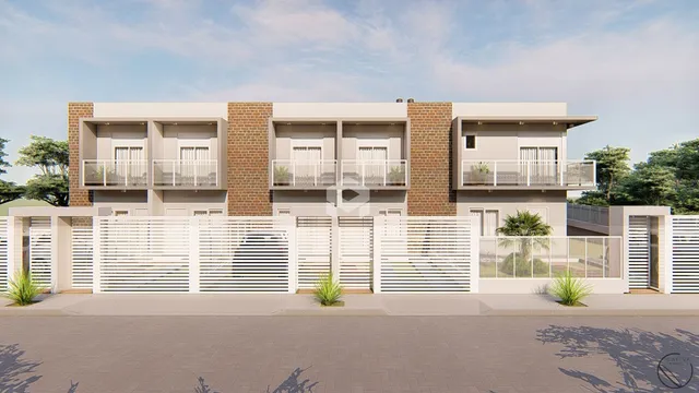 Fachada de uma residência moderna com varandas em Lajeado, Brasil.