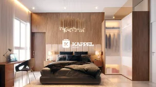Quarto espaçoso com cama grande e painéis de madeira na parede.