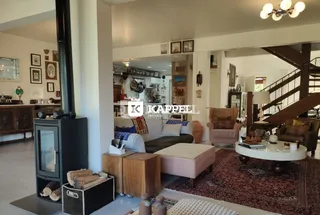 Sala de estar com sofá e lareira em um apartamento.