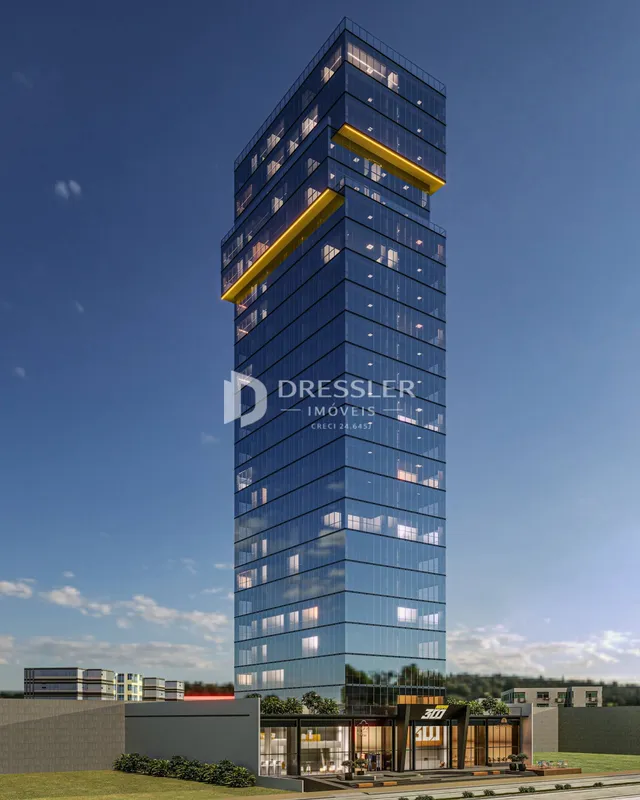 Fachada de um edifício comercial moderno em Lajeado, Brasil.