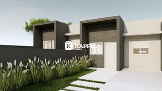 Fachada externa de uma casa moderna com jardim em Lajeado, Brasil.