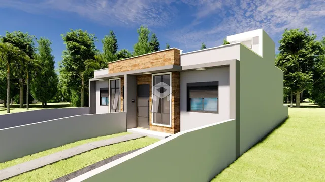 Fachada de uma residência moderna em Lajeado, Brasil.