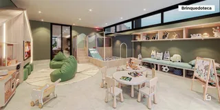 Ambiente interno de uma sala de estar com área de lazer em Lajeado.