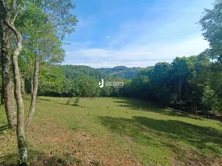 Vista panorâmica de uma paisagem verde com florestas ao fundo.