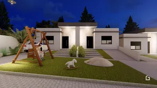 A fachada de uma casa moderna em Lajeado, Brasil, com um jardim frontal.