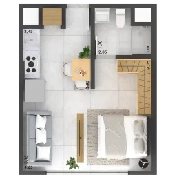 Planta baixa mostrando o layout de um ambiente interno com dimensões indicadas.