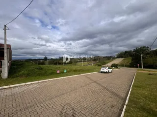 Vista da propriedade mostrando uma rua pavimentada e gramados ao redor.