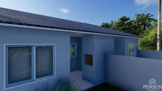 Fachada externa de uma casa azul em Lajeado, Brasil.