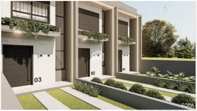 Fachada moderna de uma residência em Lajeado com áreas externas.