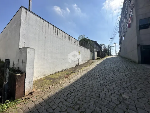 Vista da rua de paralelepípedos entre duas edificações.