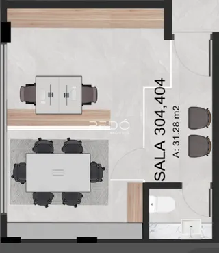 Planta baixa da sala e áreas internas de um imóvel em Lajeado.