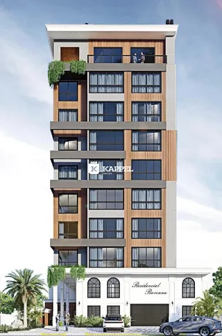 Fachada de um prédio residencial moderno com varandas em Lajeado, Brasil.