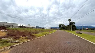 Vista externa da propriedade com estrada e vegetação ao fundo.