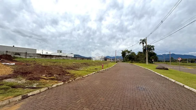 Vista externa da propriedade com estrada e vegetação ao fundo.