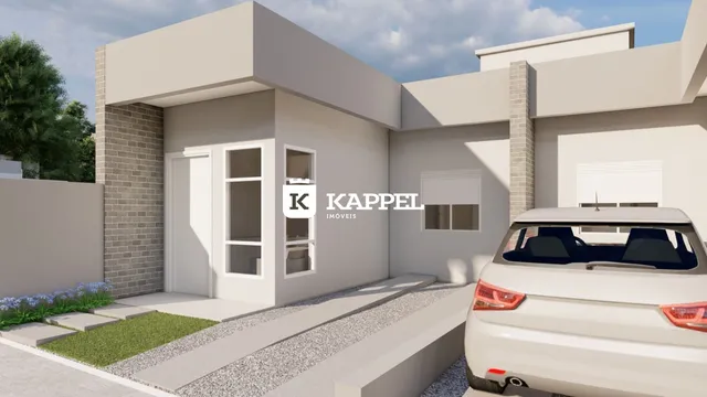 Fachada externa de uma residência moderna em Lajeado, Brasil.