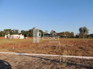 Vista externa de um terreno aberto com vegetação seca e pavimento na frente.