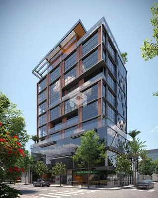 Fachada moderna de um edifício comercial em Lajeado, Brasil.