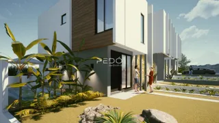 Fachada de uma casa moderna com paisagismo tropical em Lajeado.