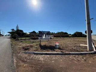Paisagem rural ao longo de uma estrada com vegetação seca e sinalização.