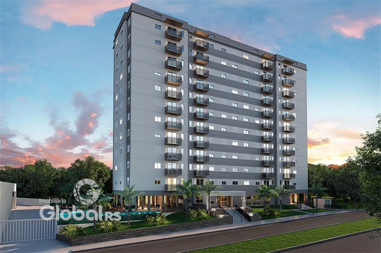 Fachada de um prédio residencial em Lajeado, Brasil ao pôr do sol.