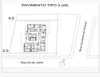 Planta de piso mostrando o pavimento tipo 3 de um imóvel na Rua 25 de Julho.
