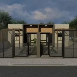 Fachada de uma residência moderna com portões de metal em Lajeado.