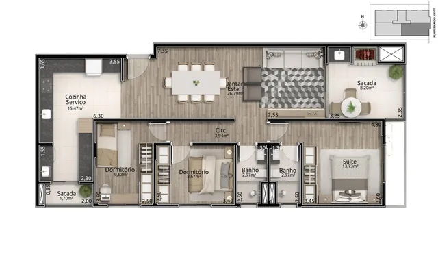 Apartamento com 3 dormitórios, foto 3
