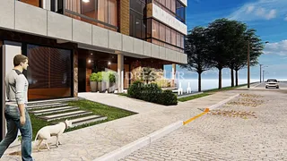 Fachada moderna de uma residência em Lajeado, Brasil, com paisagismo e calçada.