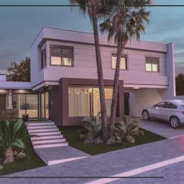 Fachada de uma casa moderna com paisagismo em Lajeado, Brasil.