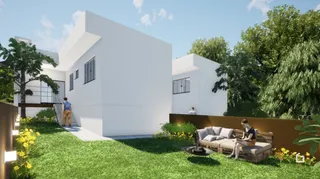 Fachada de uma casa moderna branca em Lajeado, Brasil.