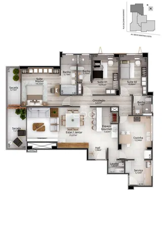 Apartamento com 3 dormitórios, foto 22