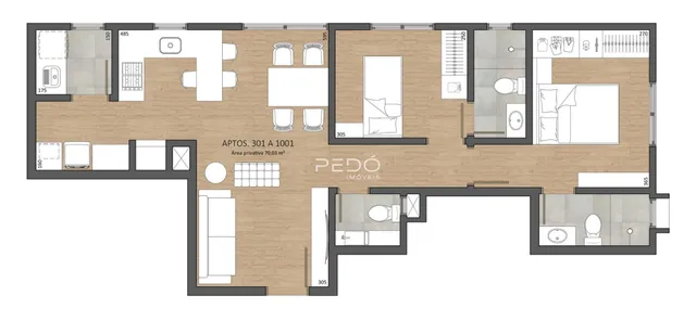 Planta baixa de um apartamento em Lajeado, Brasil.