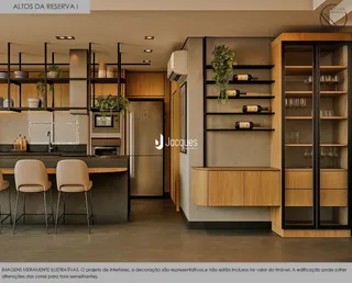Imagem de uma cozinha moderna com armários de madeira e eletrodomésticos em aço inoxidável.