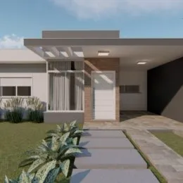 Fachada de uma residência moderna com paisagismo em Lajeado, Brasil.