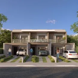 Fachada de uma residência moderna com paisagismo em Lajeado, Brasil.