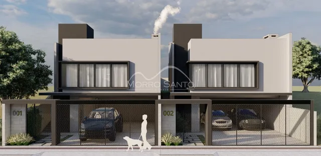 Fachada moderna de uma casa em Lajeado, Brasil, com portão e paisagismo.