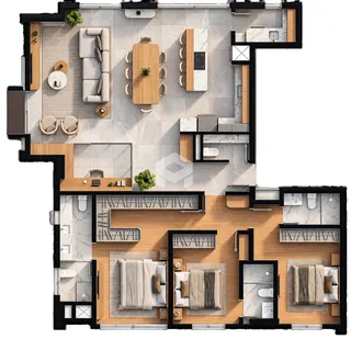 Este é o layout de um apartamento mostrando a disposição dos cômodos.