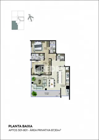 Planta baixa do apartamento 301-801 em Lajeado, Brasil.