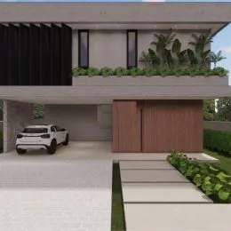Fachada externa de uma residência moderna em Lajeado, Brasil.
