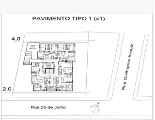 Planta do pavimento tipo 1 de um imóvel na Rua Guilherme Kreutz.