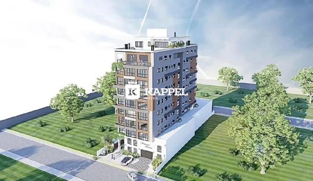 Fachada de um edifício residencial moderno com áreas verdes em Lajeado.