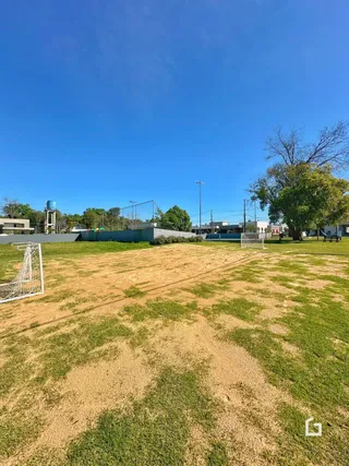 Campo gramado e seco com cerca no fundo.
