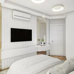 Foto de um quarto com cama e ar-condicionado instalado.