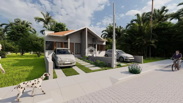 Fachada de uma casa moderna em Lajeado, Brasil, com jardim verde.