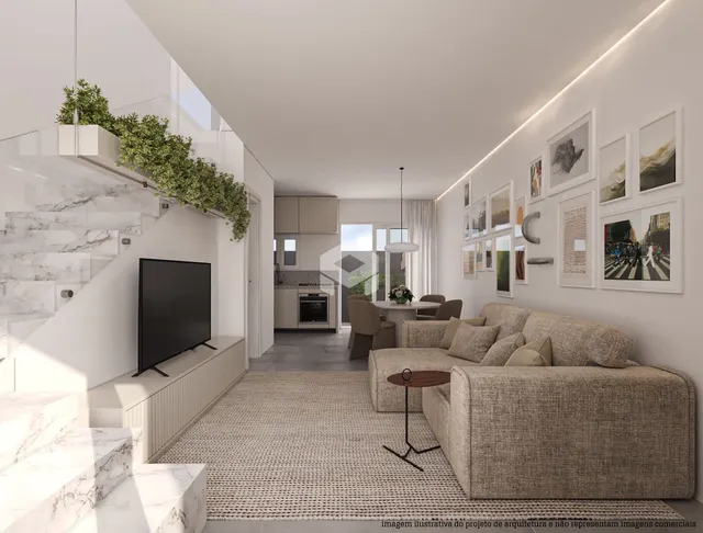 Sala de estar moderna com decoração contemporânea em um imóvel no Brasil.